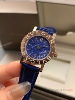 High Quality Replica BVLGARI Blue Full-Grain Leather Strap Blue Verde Alpi Marble Mother-Of-Pearl Face Dial 316 Stainless Steel Case Watch 26mm